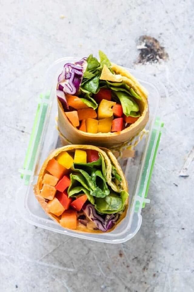 Vegan Rainbow Vegetable Tortilla Wrap