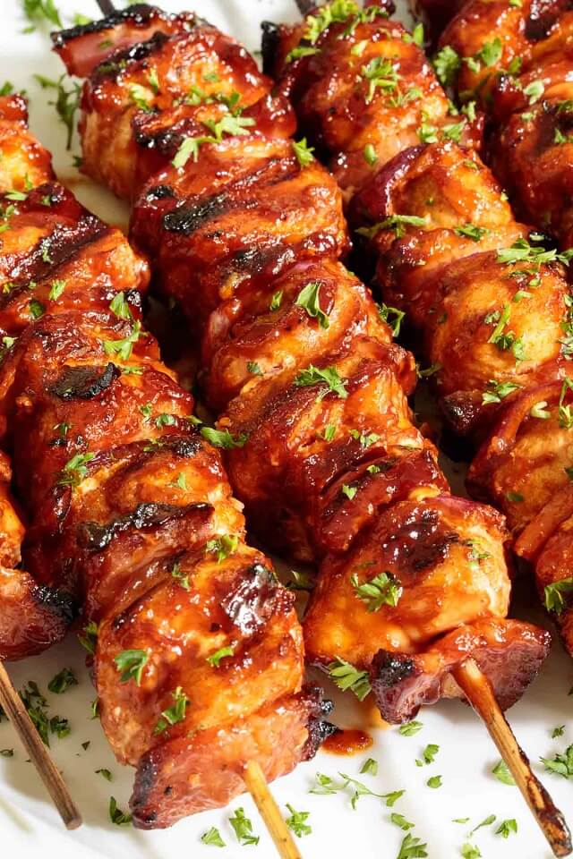 Bacon Bourbon Barbecue Chicken Skewers