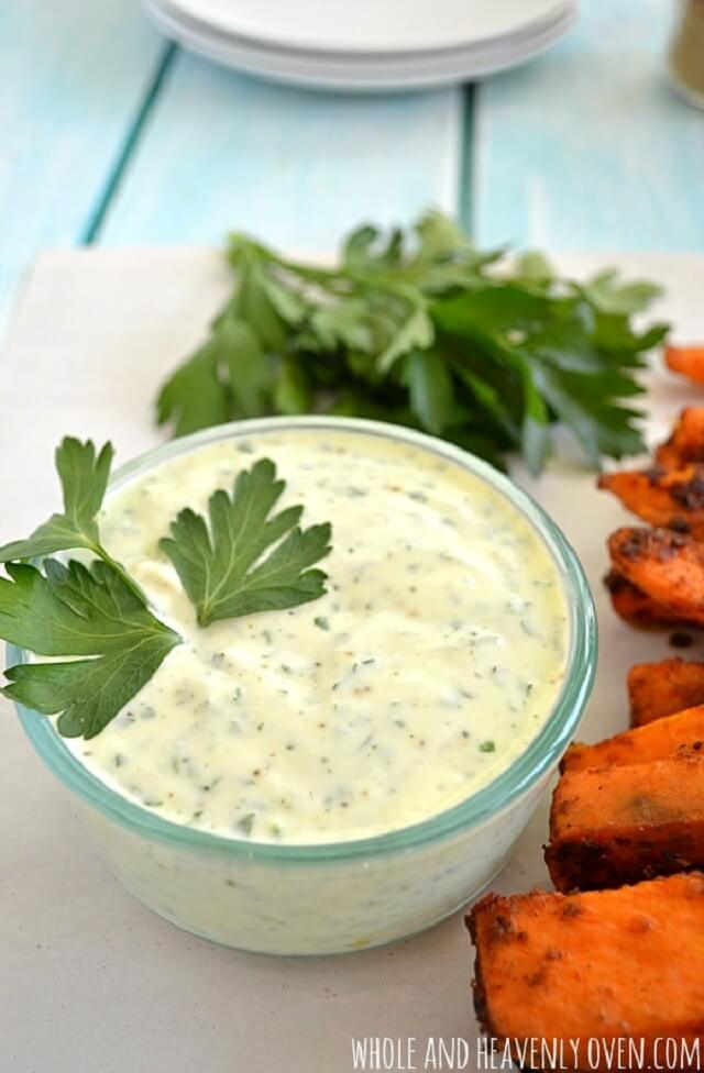 Sweet Potatoes Fries with Cilantro Ranch Dip