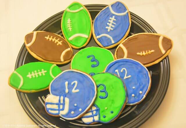Football sugar cookies - Seahawks style