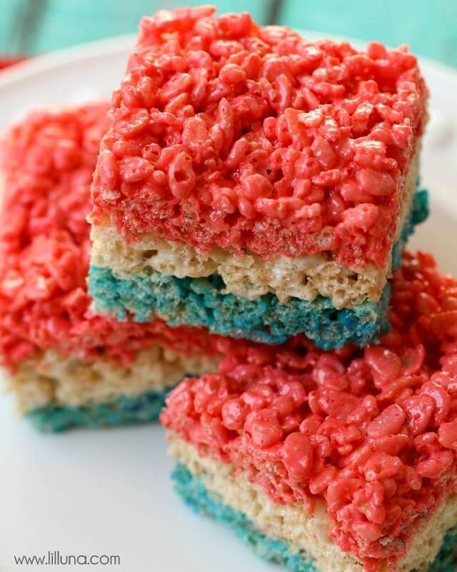 Rice Krispie treats in red, white, and blue