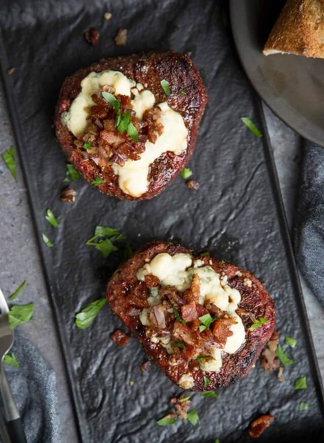 Grilled Filet Mignon with Bacon and Blue Cheese