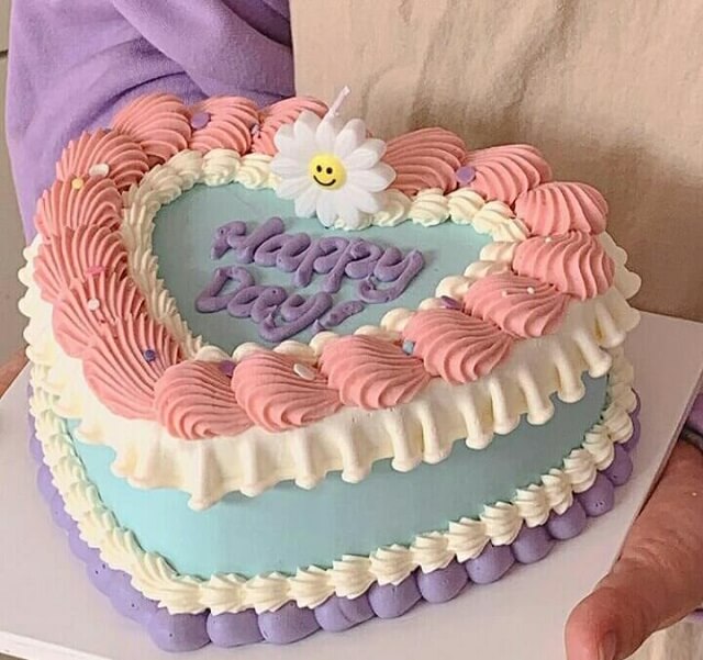 Heart-shaped birthday cake