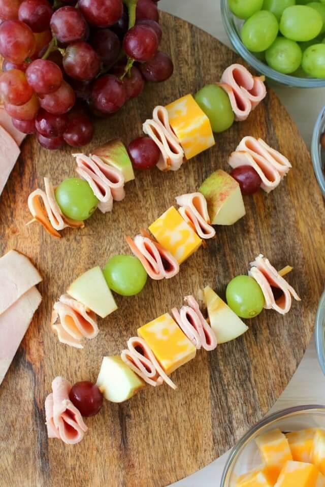 Kid Friendly Cheese and Meat Kabobs with Fruit