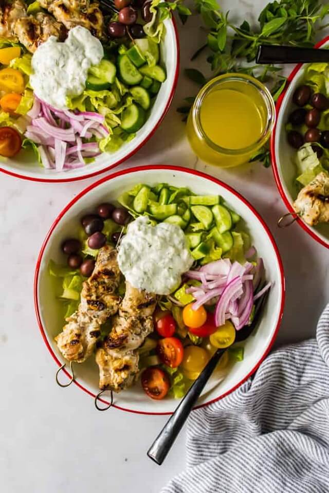 Greek Grilled Chicken Souvlaki Salad