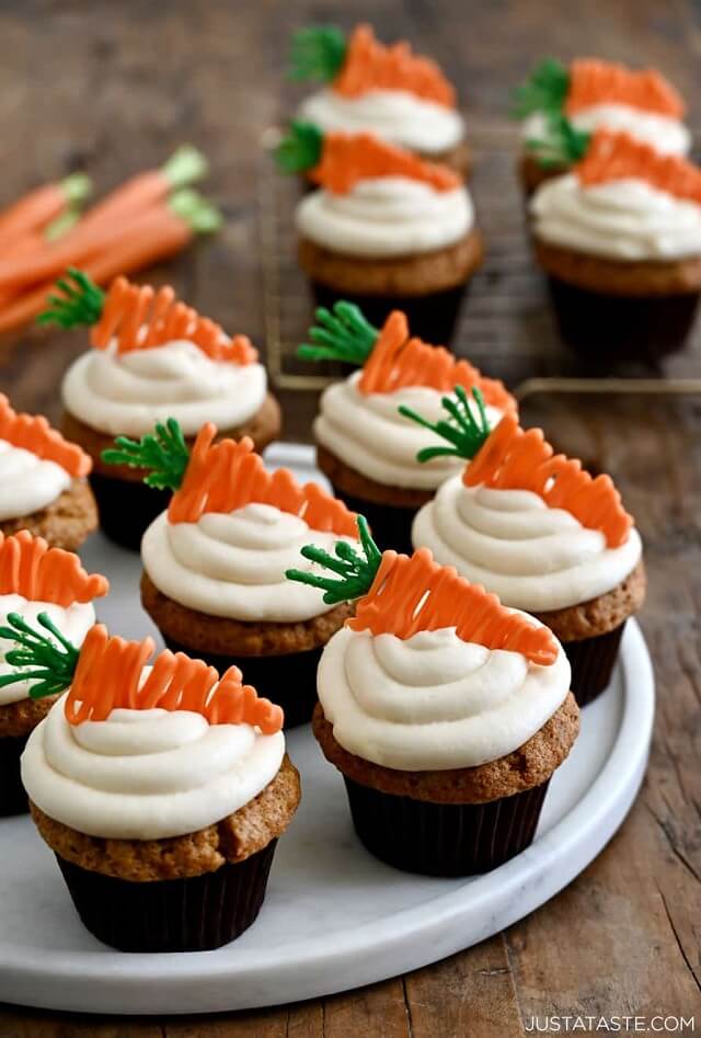 topped with the best cream cheese frosting and candy melt carrot toppers!